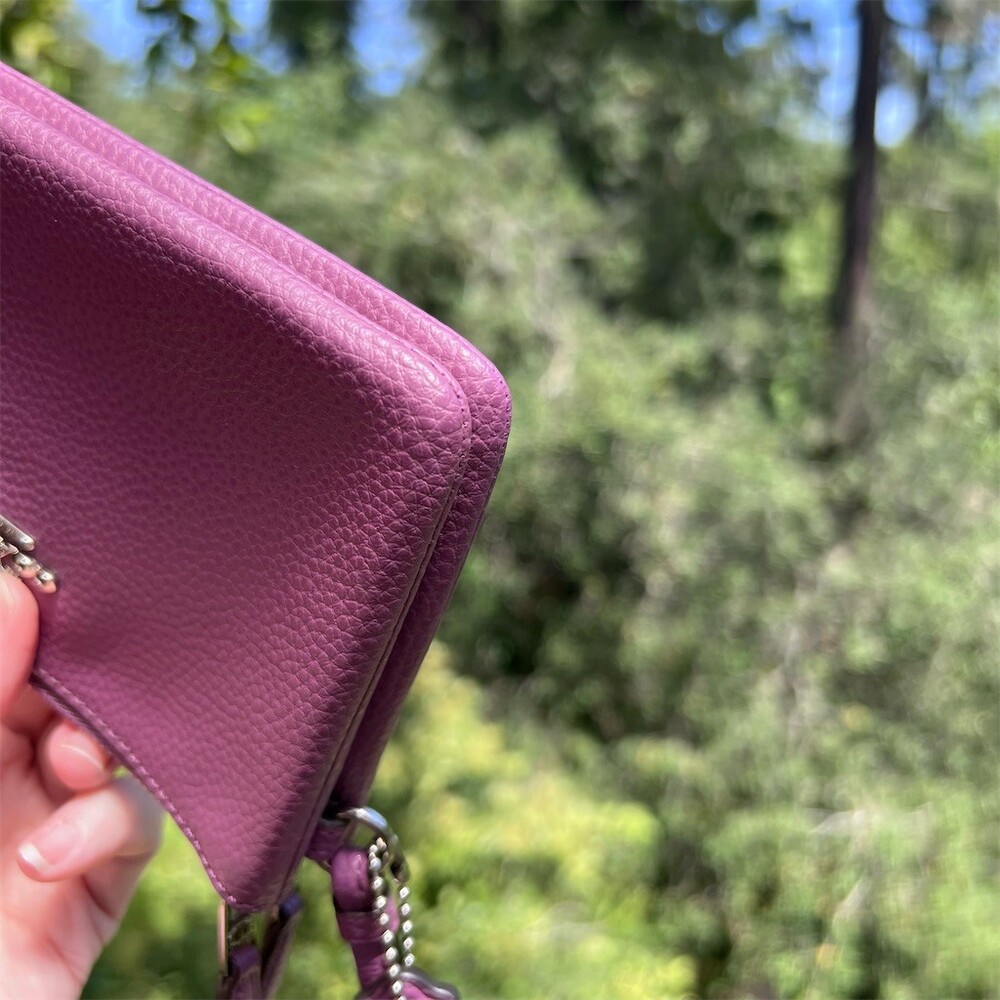 COACH Pebbled Leather Wristlet Wallet Double Zip Purple w Silver Hardware - Picture 11 of 15